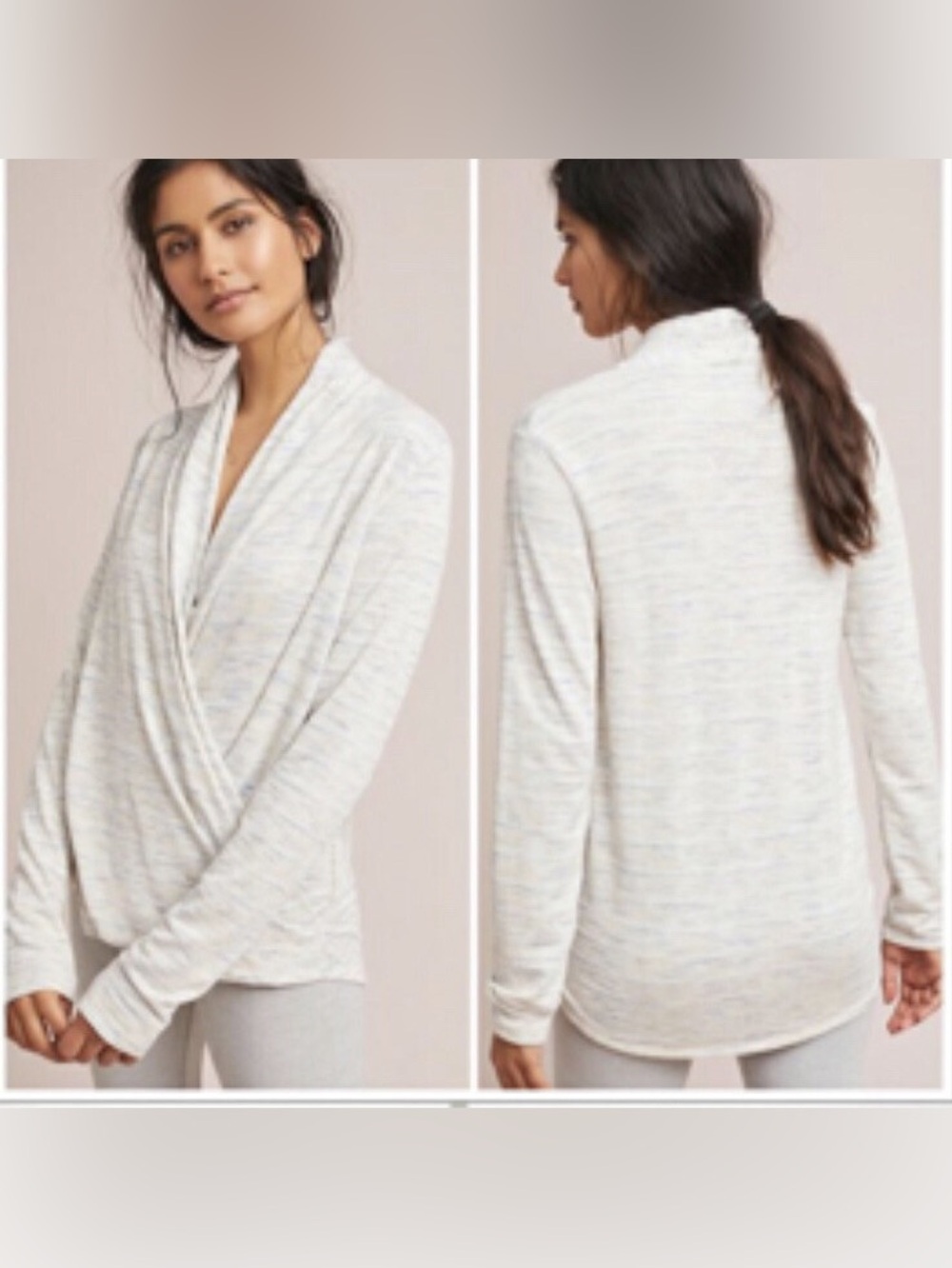 NWT Anthropologie Saturday Sunday Elsa Marled Wrap Top Sz M Angel Heathered Prep